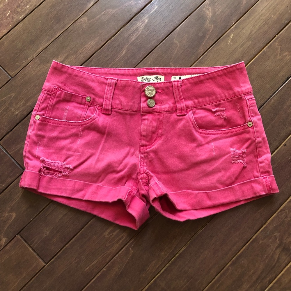 Pink Distressed Mini Shorts
